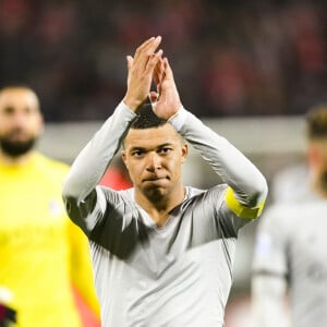 joie de Kylian Mbappe (PSG) en fin de match lors du match de championnat de Ligue 1 Uber Eats opposant Le Stade Brestois 29 (Brest) au Paris Saint-Germain (PSG) au stade Francis-Le Ble à Brest, France, le 11 mars 2023. le PSG a gagné 2-1. © Jean-Baptiste Autissier/Panoramic/Bestimage 