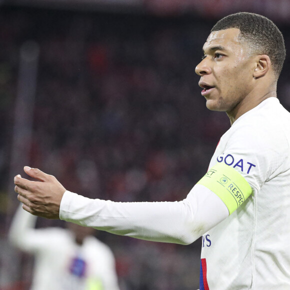 Kylian MBAPPE 7 (PSG)  - Match de 8ème de finale retour de la Ligue Des Champions 2023 (LDC) "Bayern Munich Vs PSG (2-0)" à Munich en Allemagne le 8 mars 2023.  2023 Champions League Round of 16 second leg match "Bayern Munich Vs PSG (2-0)" in Munich, Germany on March 8, 2023. 