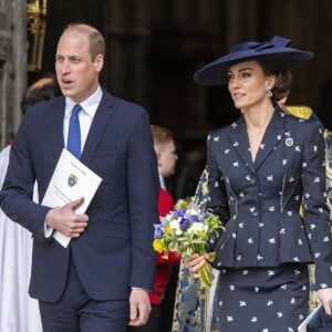 Le prince William, prince de Galles, Catherine (Kate) Middleton, princesse de Galles - La famille royale britannique à la sortie du service annuel du jour du Commonwealth à l'abbaye de Westminster à Londres le 13 mars 2023. 