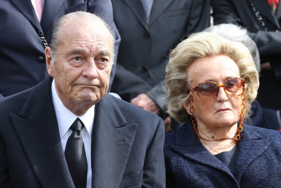 Jacques et Bernadette Chirac - Obseques de Antoine Veil au cimetiere du Montparnasse a Paris. Le 15 avril 2013 