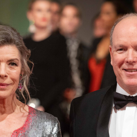 la princesse Caroline de Hanovre, le prince Albert II de Monaco - Arrivée de la famille princière au Bal de la Rose 2023 sur le thème "Bollywood" à la salle des étoiles à Monaco le 25 mars 2023. © Olivier Huitel / Pool / Bestimage 