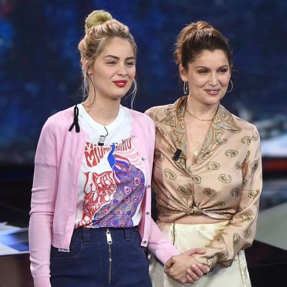 Marie-Ange Casta et sa soeur Laetitia Casta - Emission "Che Tempo Che Fa" à Milan en Italie le 7 avril 2019. 