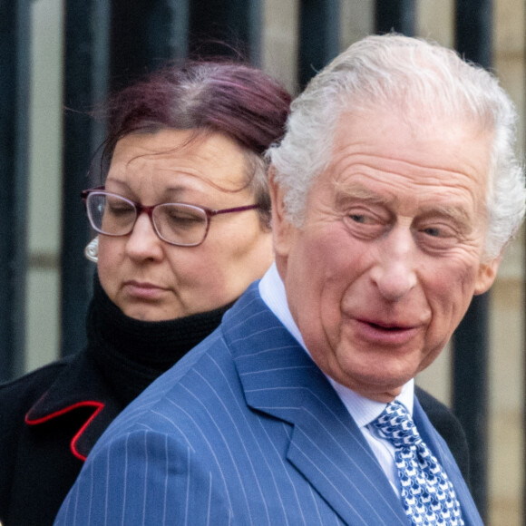 Le roi Charles III d'Angleterre - La famille royale britannique à la sortie du service annuel du jour du Commonwealth à l'abbaye de Westminster à Londres le 13 mars 2023.