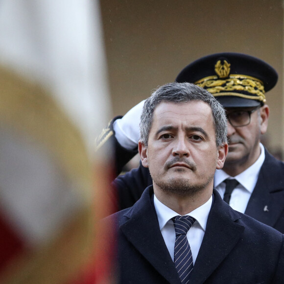 Gérald Darmanin assiste à une cérémonie de présentation des voeux du Nouvel An à la gendarmerie française à l'Hôtel des Invalides à Paris, le 16 janvier 2023. © Stéphane Lemouton / Bestimage