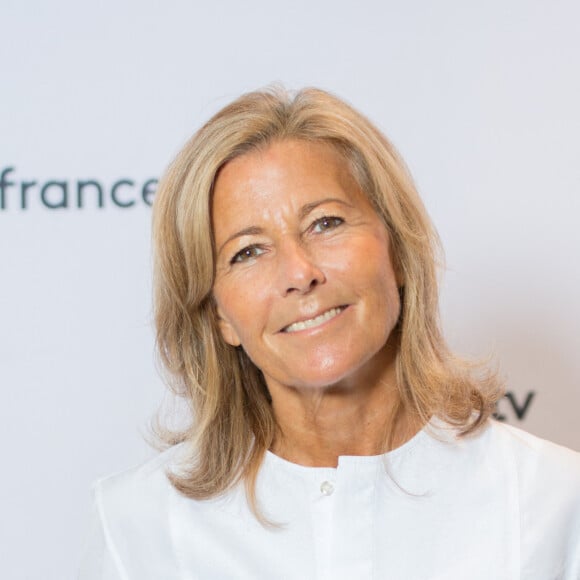 Info - Claire Chazal a reçu les insignes d'Officier de la Légion d'Honneur des mains de Gabriel Attal - Claire Chazal - Photocall de la conférence de presse de rentrée de France Télévisions au Pavillon Gabriel à Paris. Le 24 août 2021  