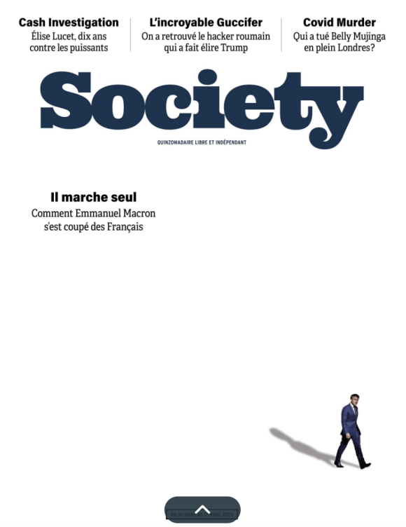 Couverture du nouveau numéro de "Society" paru le 30 mars 2023