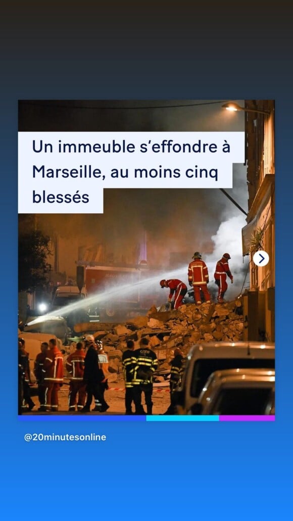 Où un immeuble s'est effondré dans la nuit de samedi à dimanche, au numéro 17, précise Le Parisien.
Le message de Alice Detollenaere sur Instagram après l'immeuble effondré à Marseille