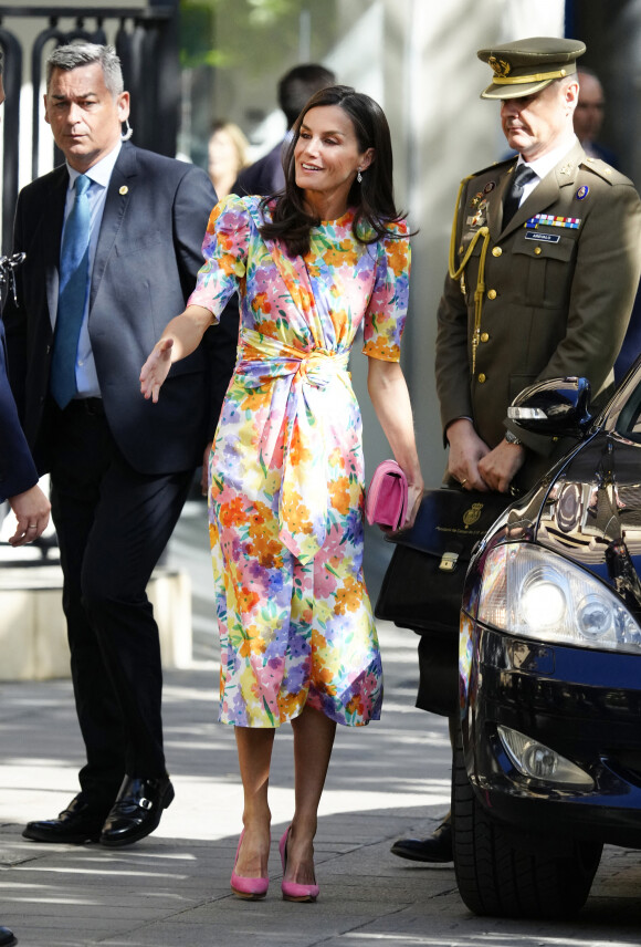 La reine Letizia d'Espagne préside la cérémonie de proclamation du Prix "Arts et Lettres" 2023 à Cordoue, Andalousie, Espagne, le 13 avril 2023. La reine Letizia, lors de la visite de certains des projets avant la cérémonie de proclamation du Prix "Arts et Lettres" 2023 de la Fondation Princesse de Gérone (FPdGi), le troisième jour du "Tour del Talento" le 13 avril 2023. À la cérémonie d'ouverture du Tour del Talento 2023 à Cordoue, la Reine a rendu visite à certains des projets récents les plus remarquables soutenus par la Fondation. Il s'agit de la présentation de trois initiatives de l'EduLab d'innovation pédagogique du programme " Generation Teachers ", qui ont déjà un impact positif sur la société, avec des objectifs aussi différents que nécessaires : AmplificARTE, Teachers Network for Development et Skill Up. 