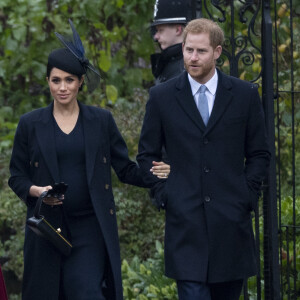 Le prince Harry, duc de Sussex et sa femme Meghan Markle, la duchesse de Sussex enceinte - La famille royale britannique se rend à la messe de Noël à l'église Sainte-Marie-Madeleine à Sandringham, le 25 décembre 2018. 