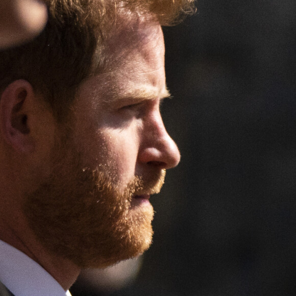 Le prince William, duc de Cambridge, et Le prince Harry, duc de Sussex, - Arrivées aux funérailles du prince Philip, duc d'Edimbourg à la chapelle Saint-Georges du château de Windsor, le 17 avril 2021. 