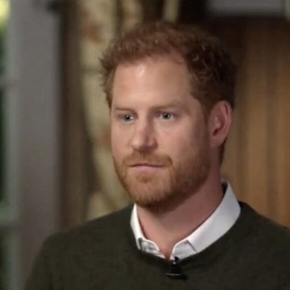 Captute d'écran du prince Harry lors d'un interview par l'animateur Anderson Cooper sur la chaîne américaine CBS pour l'émission "60 Minutes" avant la sortie de son autobiographie, aux Etats-Unis. © JLPPA/Bestimage 