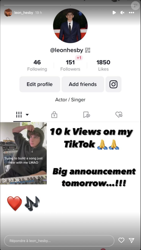 Instru, paroles, rythme... Tout y passe. Et apparemment, ses fans ont adoré, au vue du nombre de vues qu'a généré sa vidéo sur TikTok : "10.000 !", partage-t-il en story Instagram.