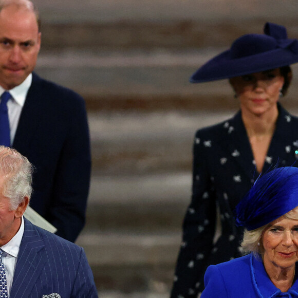 Le roi Charles III d'Angleterre, Camilla Parker Bowles, reine consort d'Angleterre, Le prince William, prince de Galles, Catherine (Kate) Middleton, princesse de Galles - Service annuel du jour du Commonwealth à l'abbaye de Westminster à Londres, Royaume Uni, le 13 mars 2023. 