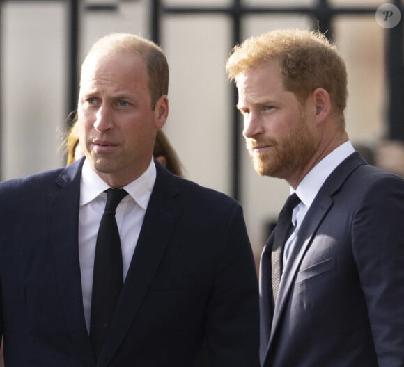 Le prince William était en effet très énervé. 
Le prince de Galles William, le prince Harry, duc de Sussex à la rencontre de la foule devant le château de Windsor, suite au décès de la reine Elisabeth II d'Angleterre. Le 10 septembre 2022 