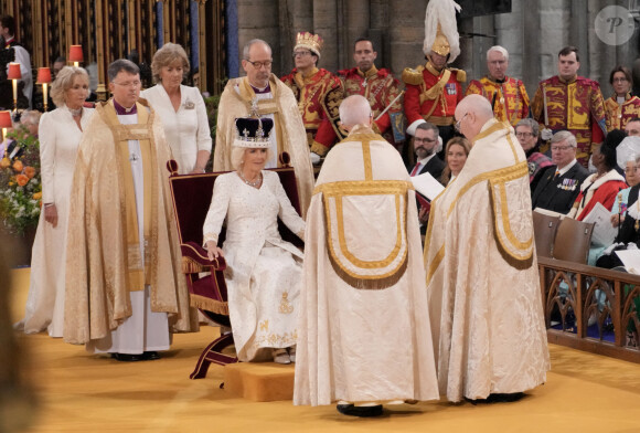 Les invités à la cérémonie de couronnement du roi d'Angleterre à l'abbaye de Westminster de Londres Camilla Parker Bowles, reine consort d'Angleterre - Les invités à la cérémonie de couronnement du roi d'Angleterre à l'abbaye de Westminster de Londres, Royaume Uni, le 6 mai 2023.