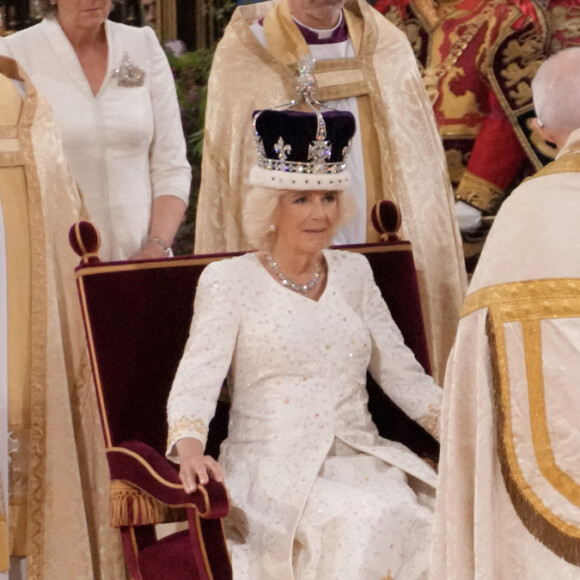 Les invités à la cérémonie de couronnement du roi d'Angleterre à l'abbaye de Westminster de Londres Camilla Parker Bowles, reine consort d'Angleterre - Les invités à la cérémonie de couronnement du roi d'Angleterre à l'abbaye de Westminster de Londres, Royaume Uni, le 6 mai 2023.