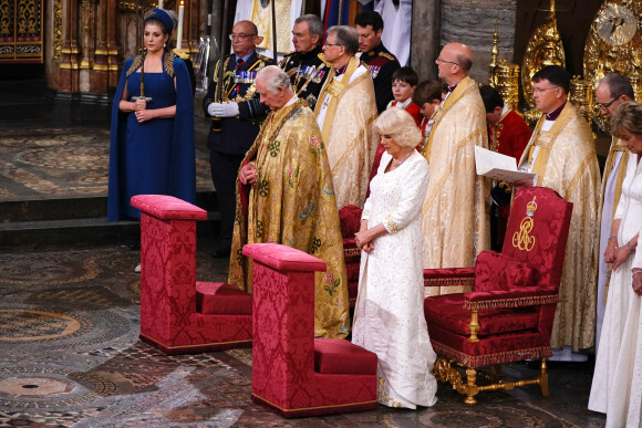 Les invités à la cérémonie de couronnement du roi d'Angleterre à l'abbaye de Westminster de Londres Le roi Charles III d'Angleterre, Camilla Parker Bowles, reine consort d'Angleterre, et Penny Mordaunt - Les invités à la cérémonie de couronnement du roi d'Angleterre à l'abbaye de Westminster de Londres, Royaume Uni, le 6 mai 2023. 