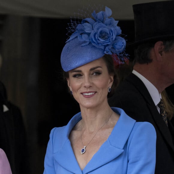 Catherine (Kate) Middleton, duchesse de Cambridge, Sophie Rhys-Jones, comtesse de Wessex, lors de la cérémonie de l'ordre de la Jarretière à la chapelle Saint-Georges du château de Windsor. Cette année pour la première fois Camilla Parker Bowles, duchesse de Cornouailles, a été investie comme nouveau chevalier de l'ordre de la Jarretière par la reine et a pu participer à la procession au côté du prince Charles. Londres, la 13 juin 2022. 