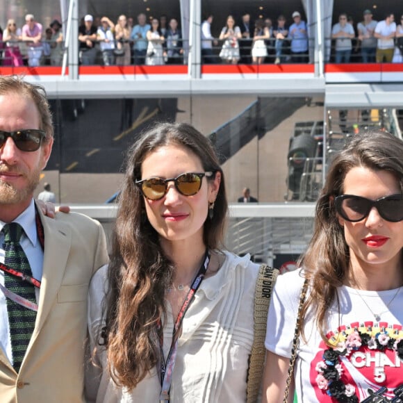 Ben-Sylvester Strautmann et sa compagne la princesse Alexandra de Hanovre, Andrea Casiraghi, sa femme Tatiana Santo Domingo, Charlotte Casiraghi, son fils Raphael Elmaleh et Khadja Nin - La famille princière de Monaco assiste aux séances d'essais qualificatives du 80ème Grand Prix de Monaco de Formule 1 à Monaco le 27 mai 2023. © Bruno Bebert/Bestimage 