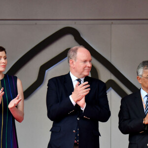 Michel Boeri, la princesse Charlène de Monaco, le prince Albert II de Monaco, le roi de Malaisie, Abdullah Shah, Andrea Casiraghi - Remise de prix du 80ème Grand Prix de Monaco de Formule 1 à Monaco le 28 Mai 2023. 