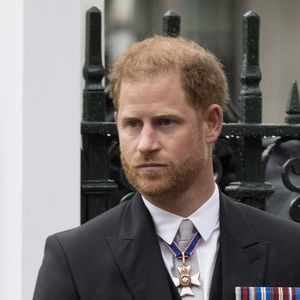 Sortie de la cérémonie de couronnement du roi d'Angleterre à l'abbaye de Westminster de Londres Le prince Harry, duc de Sussex lors de la cérémonie de couronnement du roi d'Angleterre à Londres, Royaume Uni, le 6 mai 2023.