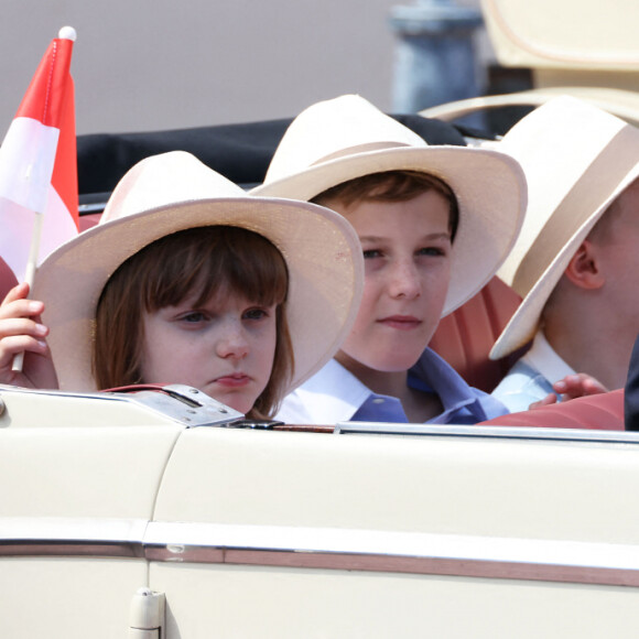 Le prince Albert II de Monaco, La princesse Charlène de Monaco, La princesse Gabriella de Monaco, comtesse de Carladès et Le prince Jacques de Monaco, marquis des Baux - "Le rocher en fête" la principauté de Monaco fête le centenaire du prince Rainier III à Monaco, le 31 mai 2023. © Jean-Charles Vinaj/Pool Monaco/Bestimage 