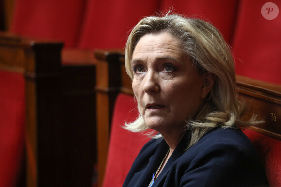 Marine Le Pen, présidente du groupe Rassemblement National à l'Assemblée nationale - Séance de questions au gouvernement à l'assemblée nationale, Paris, le 16 mai 2023 © Stéphane Lemouton / Bestimage