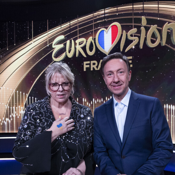 Laurence Boccolini et Stéphane Bern à l'enregistrement de l'émission "Eurovision, c'est vous qui décidez", diffusée le 5 mars 2022 sur France 2.
© Cyril Moreau / Bestimage 