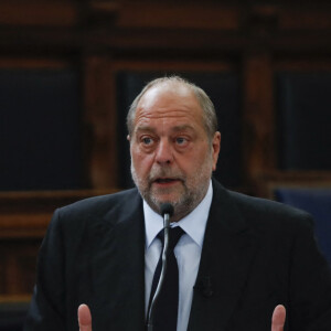 Eric Dupond-Moretti, ministre de la Justice, prononce un discours lors de l'audience solennelle de prestation de serment des premiers juges de la Juridiction Unifiée du Brevet (JUB) à Paris, le 1er juin 2023. © Michael Baucher / Panoramic / Bestimage