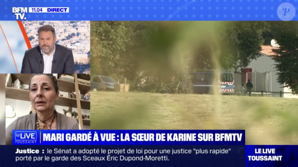 La voix de reporter a été doublée Un "doublage" avec une voix parodique.
Disparition de Karine Esquivillon (capture d'écran BFMTV)