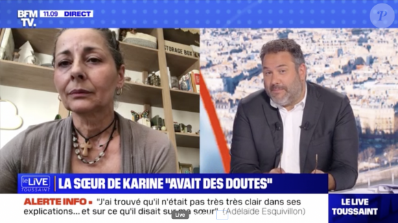 Un message d'excuse qui fait allusion à la scène incroyable surevenue dans le "Live Toussaint".
Disparition de Karine Esquivillon (capture d'écran BFMTV)