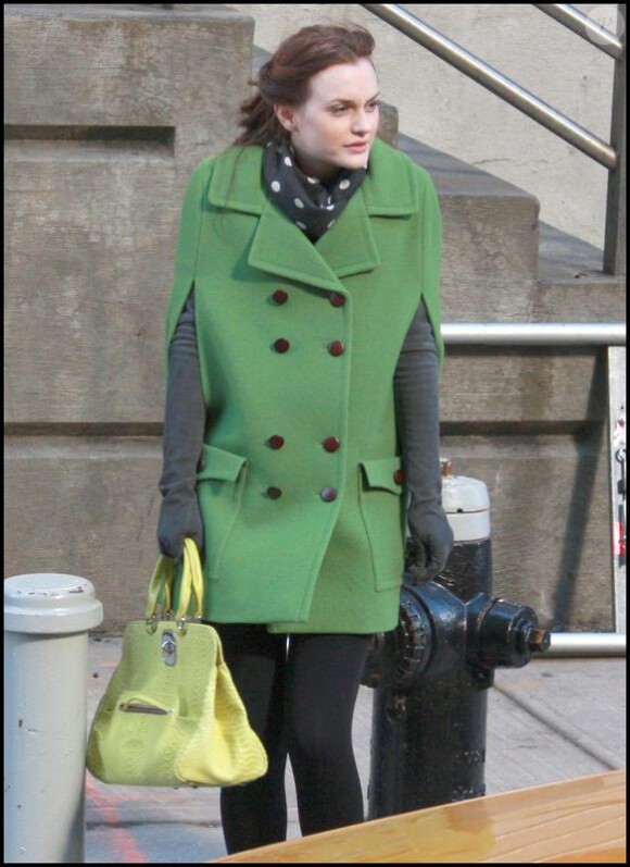 Leighton Meester sur le tournage de Gossip Girl, le 1er mars 2010
