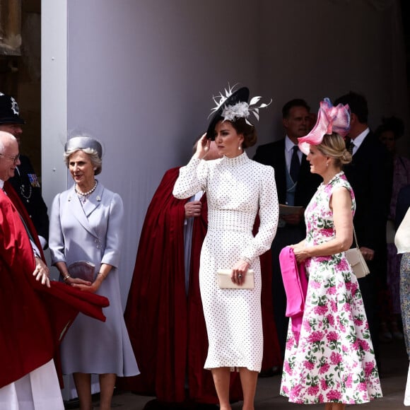 Elle accompagnait son mari le prince William, chevalier de l'Ordre.
Kate Middleton, princesse de Galles - Cérémonie annuelle de l'Ordre de la Jarretière, Chapelle St George, Windsor, 19 juin 2023. Photo by Henry Nicholls/PA Photos/ABACAPRESS.COM
