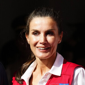 La reine Letizia d'Espagne en visite sur le chantier de restauration du site Baluarte de Santa Catalina à Carthagène, à l'occasion du premier jour de son voyage officiel en Colombie. Le 13 juin 2023 