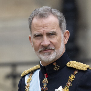 Le roi Felipe VI et la reine Letizia d'Espagne - Les invités arrivent à la cérémonie de couronnement du roi d'Angleterre à l'abbaye de Westminster de Londres le 6 mai 2023.