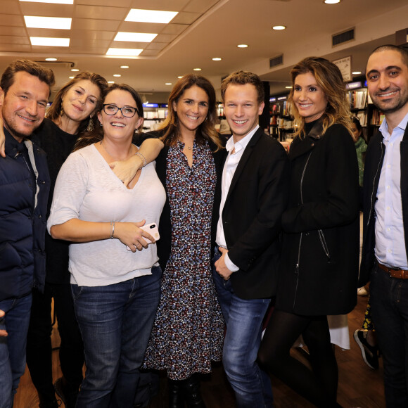 Exclusif - Benjamin Castaldi avec sa femme Aurore Aleman, Emilie Lopez, Valérie Bénaïm, Damien Canivez, Caroline Ithurbide et Jimmy Mohamed - Sortie livre de Valérie Bénaïm à la librairie Eyrolles à Paris le 13 octobre 2019. © Cédric Perrin /Bestimage 