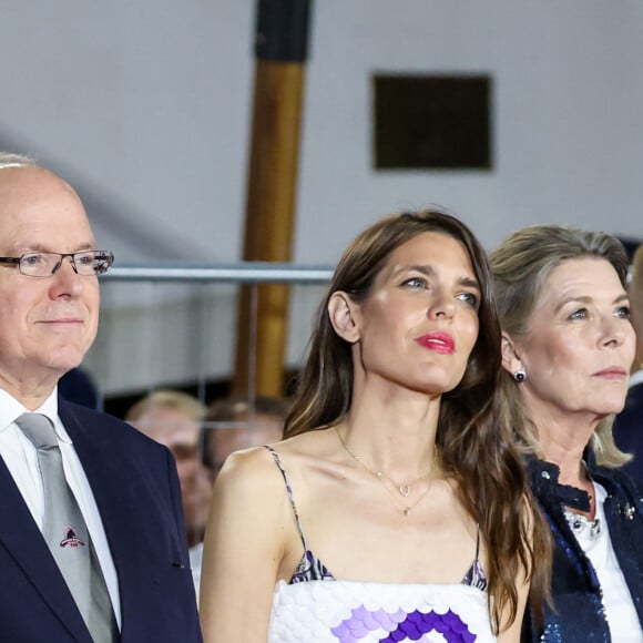 Charlotte Casiraghi, le prince Albert II de Monaco et la princesse Caroline de Hanovre lors de la dernière soirée de la 17ème édition du Longines Global Champions Tour à Monaco, le 1er juillet 2023 sur le port de Monaco, pour le Longines Global Champions. © Claudia Albuquerque/Bestimage