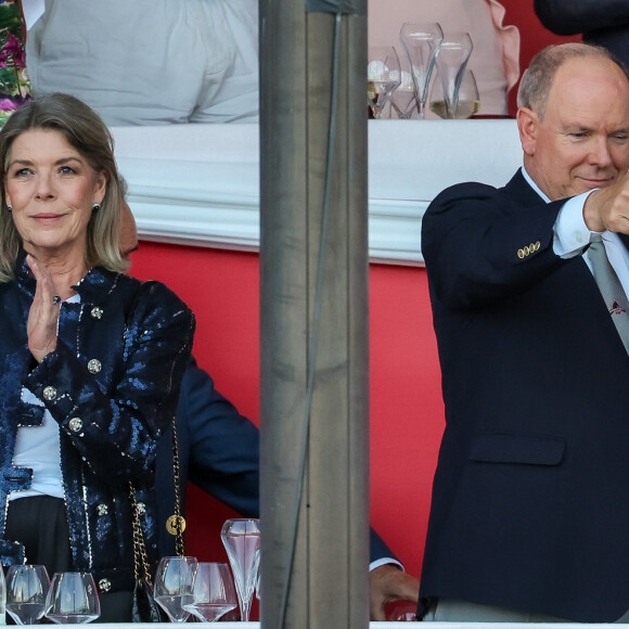 La princesse Caroline de Hanovre et le prince Albert II de Monaco lors de la dernière soirée de la 17ème édition du Longines Global Champions Tour à Monaco, le 1er juillet 2023 sur le port de Monaco, pour le Longines Global Champions. © Claudia Albuquerque/Bestimage