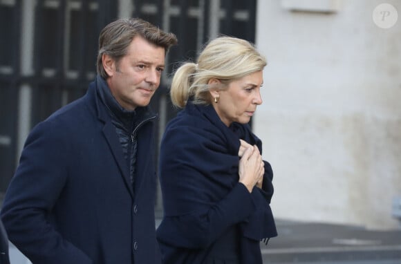 Séparation - Michèle Laroque et François Baroin se séparent - François Baroin et sa compagne Michèle Laroque - Arrivées en l'église Saint-Sulpice pour les obsèques de l'ancien président de la République Jacques Chirac à Paris. Un service solennel sera présidé par le président de la République. Le 30 septembre 2019 © Dominique Jacovides / Bestimage 