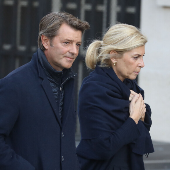 Séparation - Michèle Laroque et François Baroin se séparent - François Baroin et sa compagne Michèle Laroque - Arrivées en l'église Saint-Sulpice pour les obsèques de l'ancien président de la République Jacques Chirac à Paris. Un service solennel sera présidé par le président de la République. Le 30 septembre 2019 © Dominique Jacovides / Bestimage 