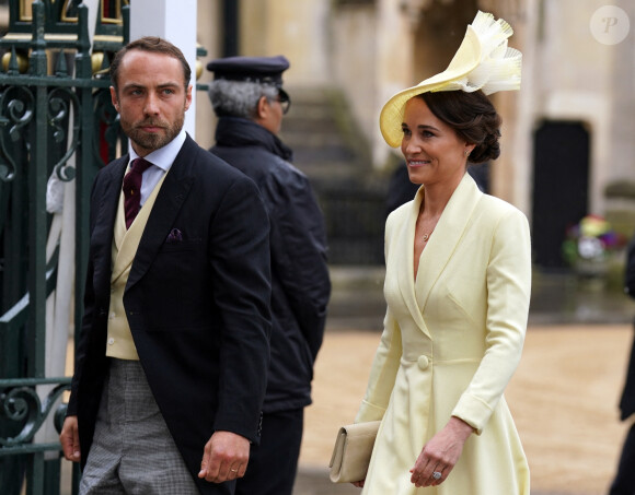 Une belle nouvelle pour sa famille et pour lui, plus heureux que jamais ! 
Pippa et James Middleton - Les invités à la cérémonie de couronnement du roi d'Angleterre à l'abbaye de Westminster de Londres, Royaume Uni, le 6 mai 2023. 