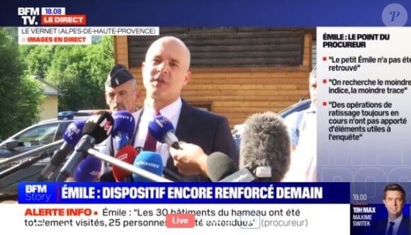 Le procureur a expliqué qu'il était en contact avec la famille.
Capture d'écran de BFM TV - Le procureur qui s'exprime sur l'affaire de la disparition du petit Emile.