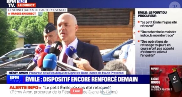 Le procureur a expliqué que les nouvelles investigations dans l'affaire du petit Emile n'ont pas été frucuteuses.
Capture d'écran de BFM TV - Le procureur qui s'exprime sur l'affaire de la disparition du petit Emile.