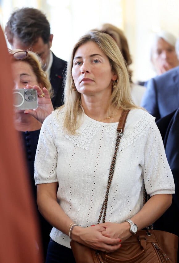 Exclusif - Chloé Franjou (belle-fille de Jacqueline Franjou) - Cérémonie de remise des insignes de commandeure de l'ordre national du mérite à Jacqueline Franjou et des insignes de commandeur des Arts et Lettres à Jacques Rouveyrollis. Paris, le 4 juillet 2023. © Dominique Jacovides/Bestimage