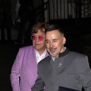 Exclusif - Elton John et David Furnish - 70e anniversaire du producteur Jimmy Iovine à Los Angeles, le 11 mars 2023. 
