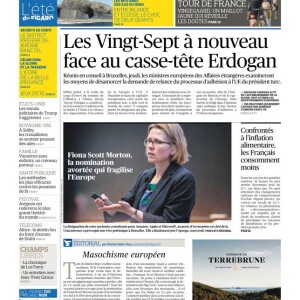 "Le Figaro", couverture du journal du jeudi 20 juillet 2023.