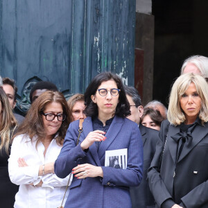 Lucien Gainsbourg (Lulu) et sa compagne, Rima Abdul-Malak, Brigitte Macron - Sorties des célébrités aux obsèques de Jane Birkin en l'église Saint-Roch à Paris. Le 24 juillet 2023 © Jacovides-KD Niko / Bestimage 
