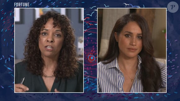 Meghan Markle intervient en visioconférence au sommet des femmes les plus puissantes le 30 septembre 2020. 