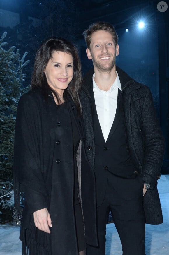 Romain Grosjean et sa femme Marion Jollès - People au défilé de mode Moncler Gamme Bleu collection Printemps-Eté 2017 lors de la fashion week Homme à Milan, le 15 janvier 2017. 