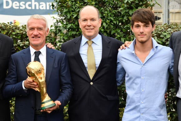 Didier Deschamps, le prince Albert II de Monaco et Dylan Deschamps durant l'inauguration du Stade de football Didier Deschamps à Cap d'Ail le 12 septembre 2018. © Bruno Bebert / Bestimage